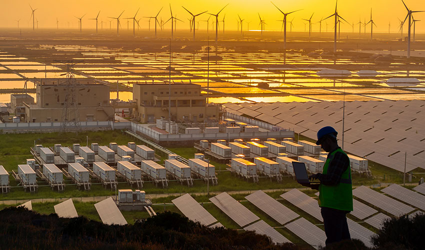 Worker at a solar farm