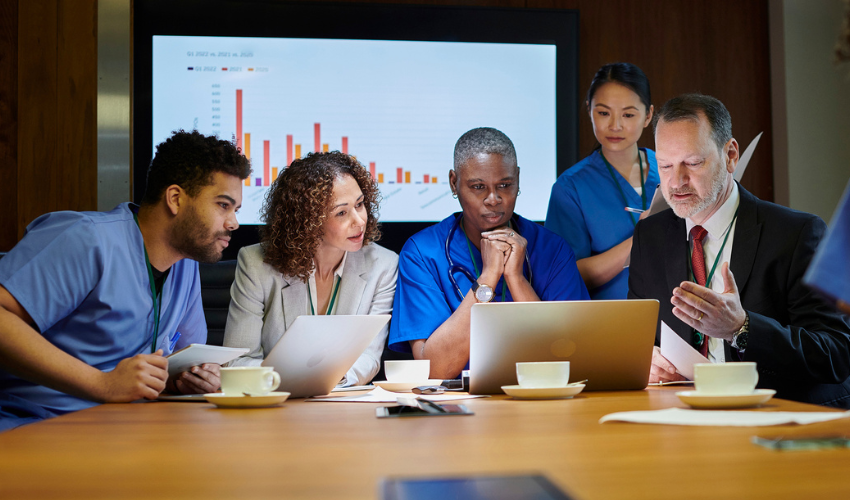 Team of health professionals in a meeting