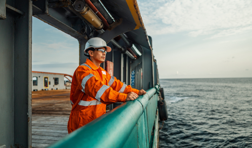 Worker looking towards the sea