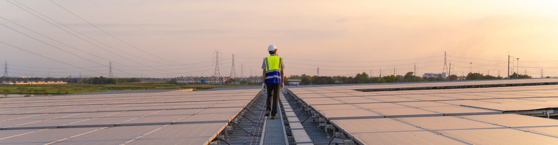 Worker in a solar farm