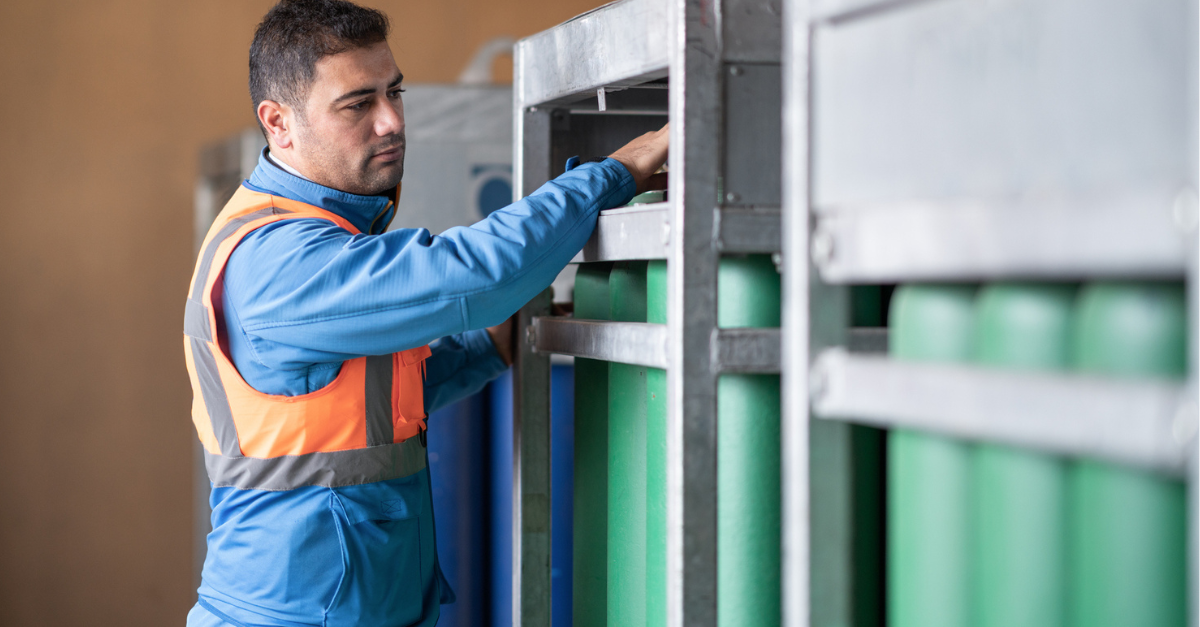 Man inspects hydrogen