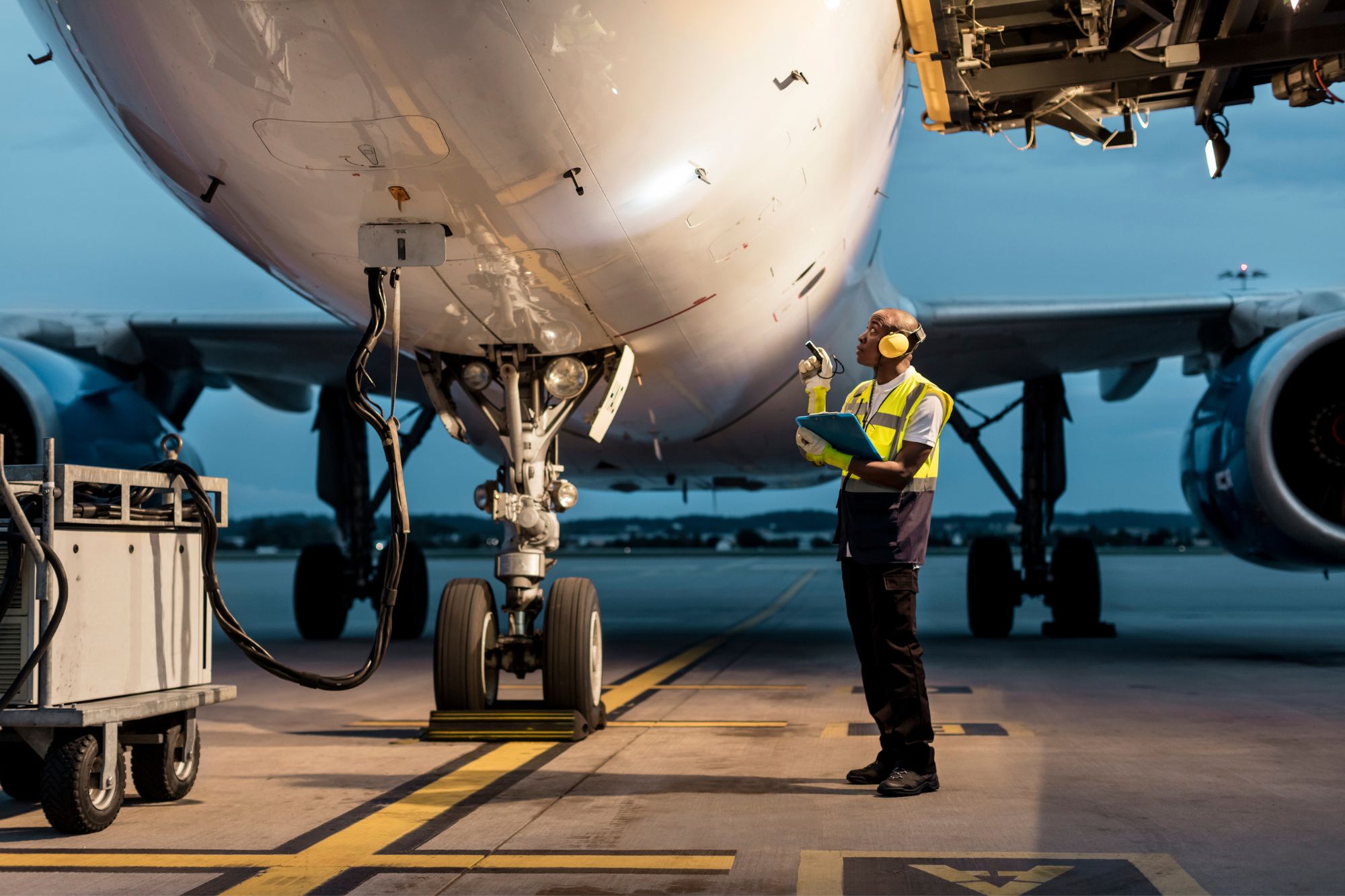 Engineer inspecting a plane