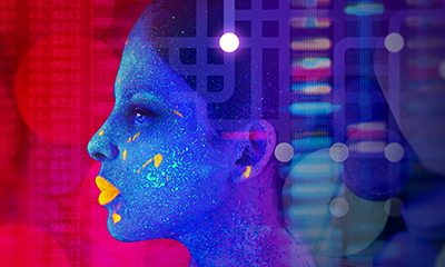 Side profile of a woman with graphics overlay