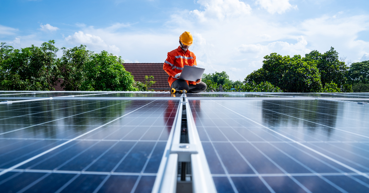 Solar engineer on a roof