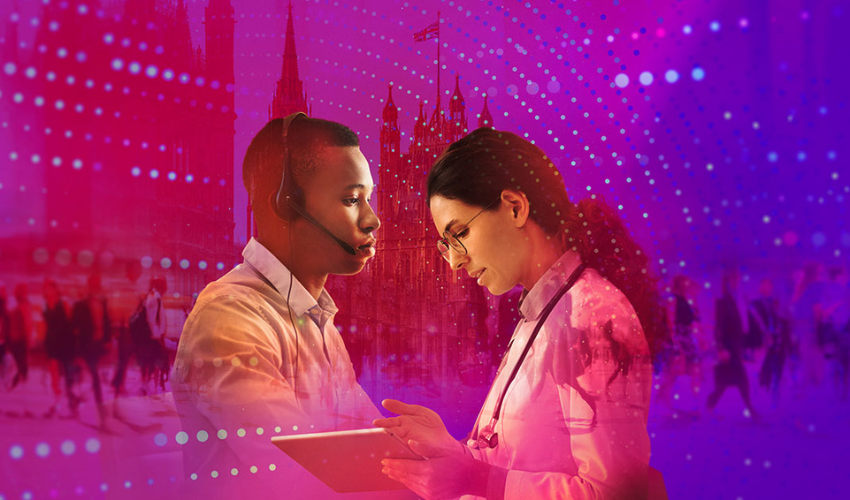 Two public servants against a Westminster background