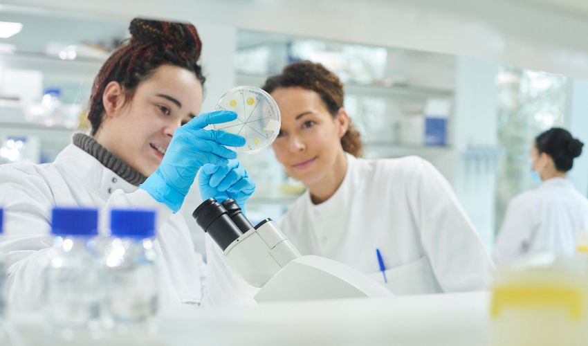 Two women working in a lab