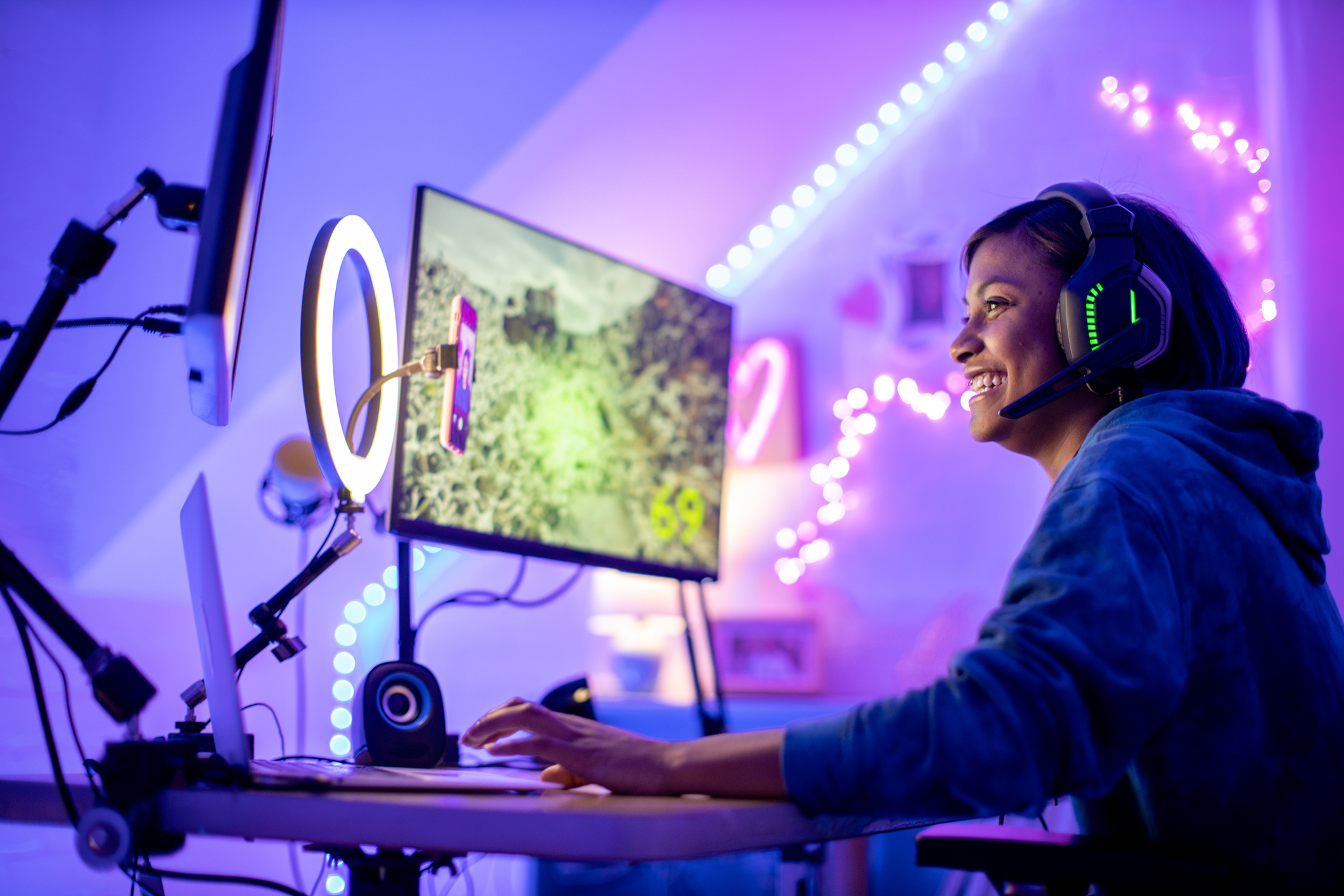 A woman at a creative workstation