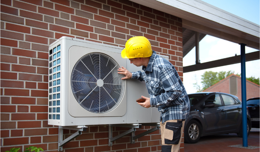 Engineer inspecting an air pump