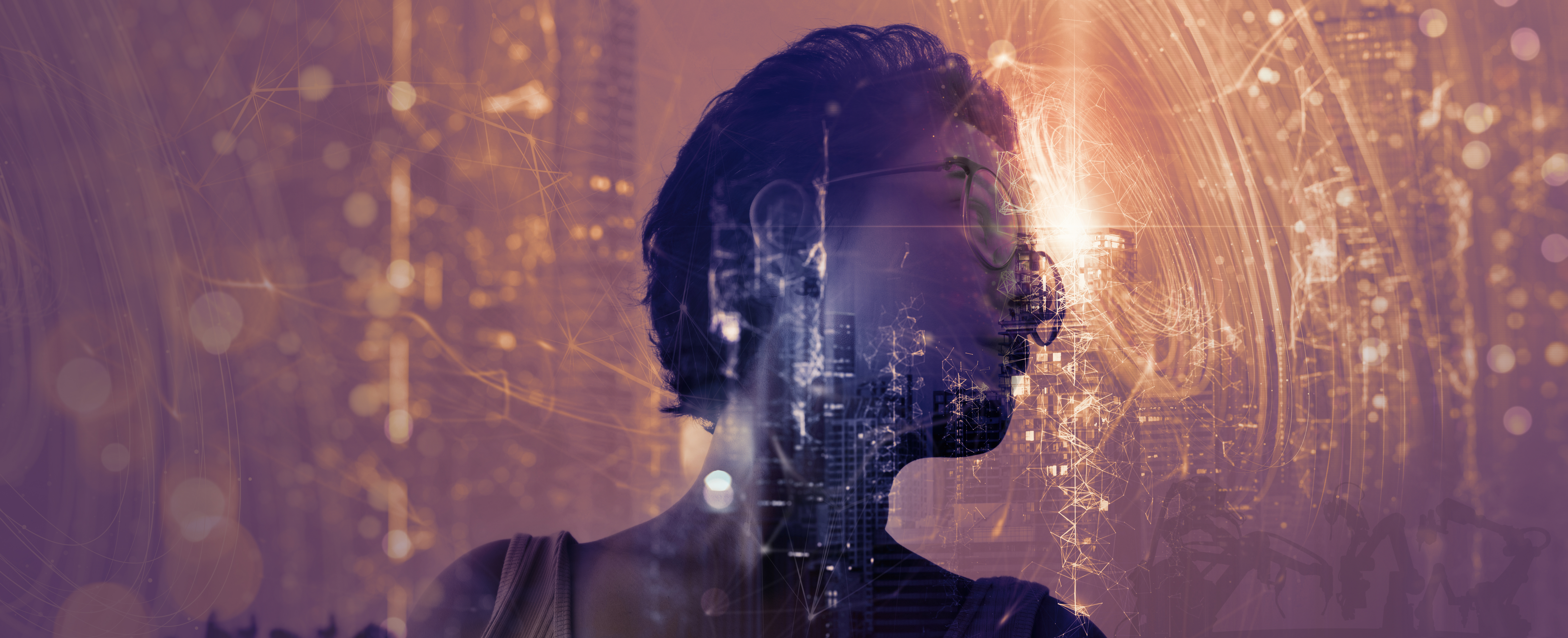 Woman on a background showing industrial infrastructure