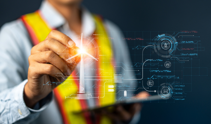 Man modelling a wind turbine