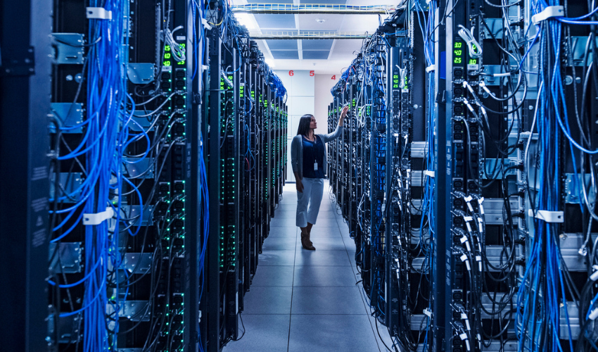 Woman in a data centre