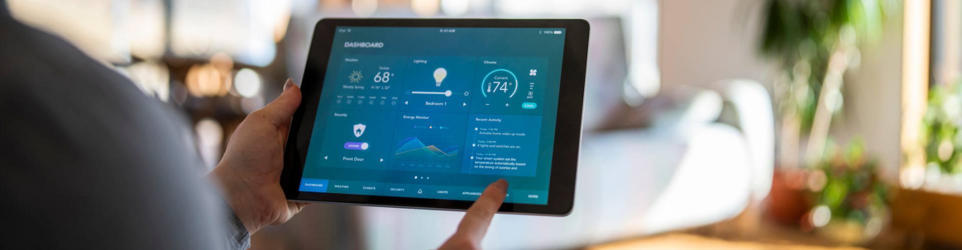 Person handling a tablet with data