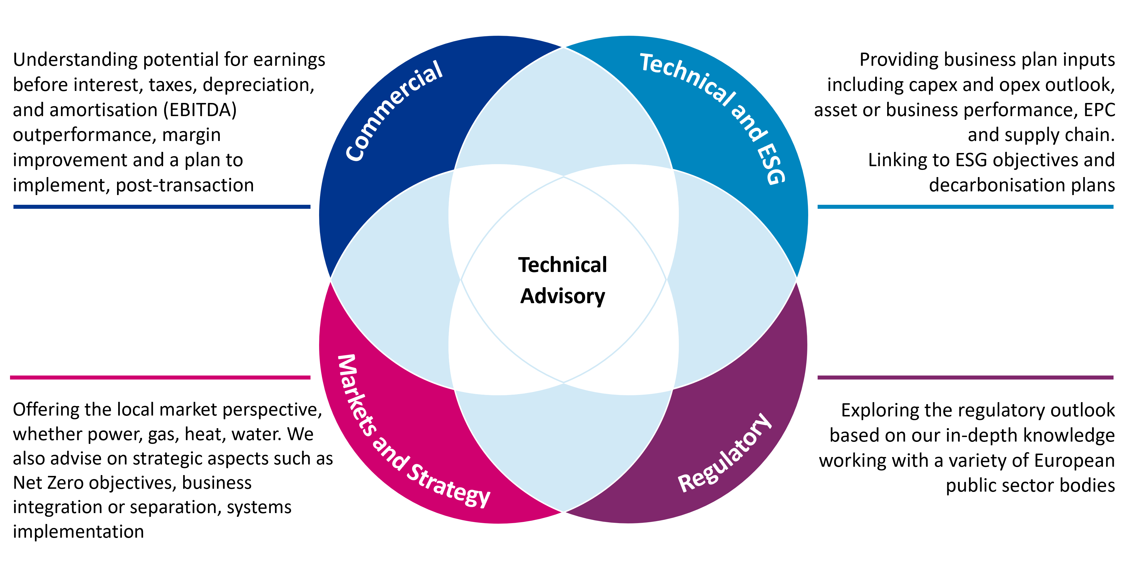 Graphic with technical advisory offering at the core