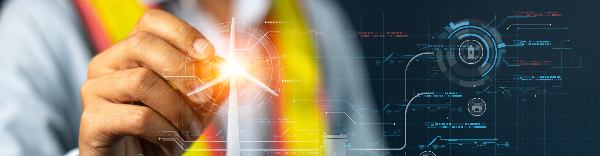 Man modelling a wind turbine