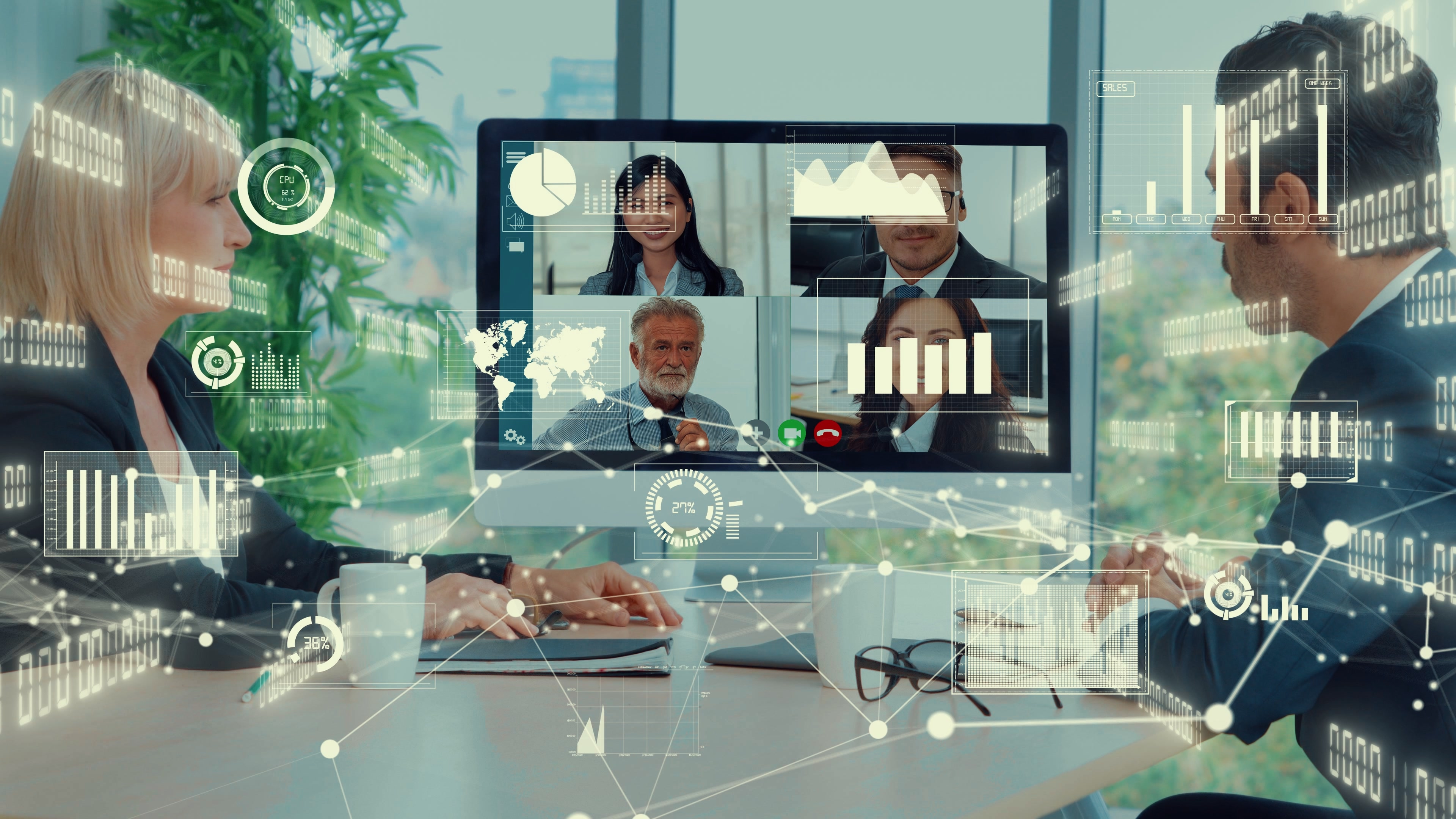 Two people attending a video conference