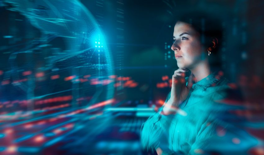 Woman scanning information