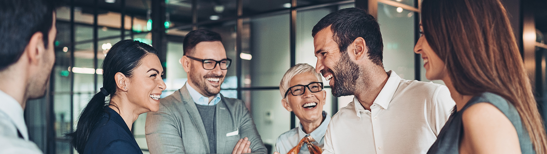 A group of people laughing together