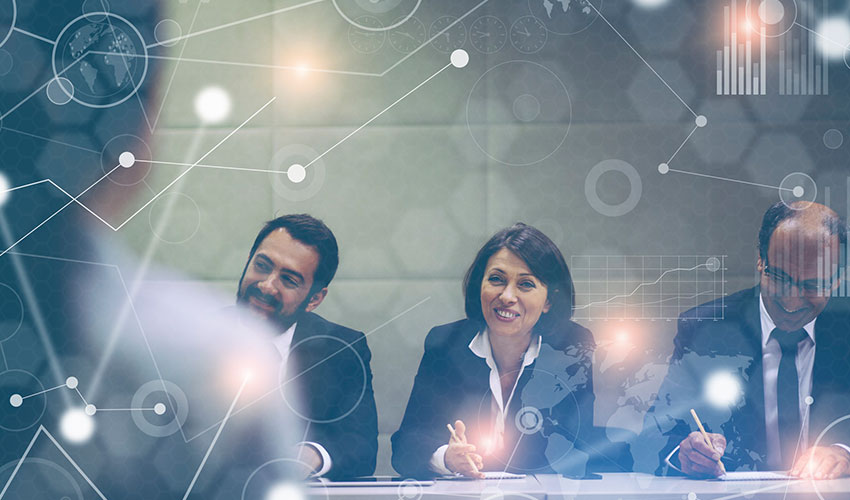 Group of senior management people in a presentation