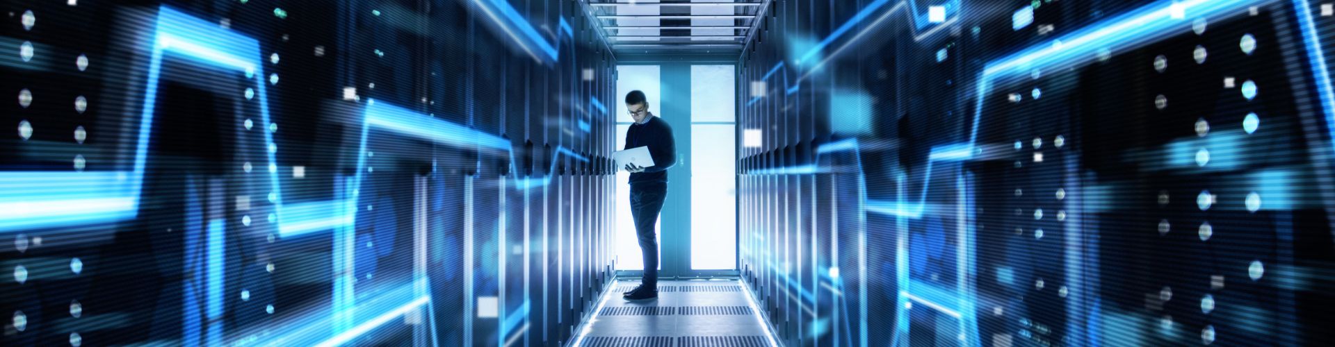 Man stood in a data centre 