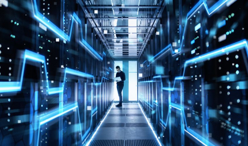 Man stood in a data centre 