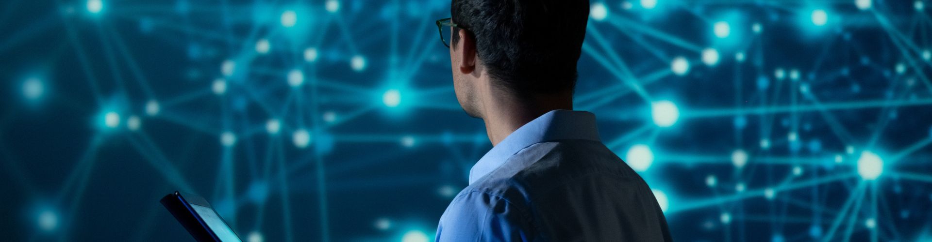 Man surrounded by networks