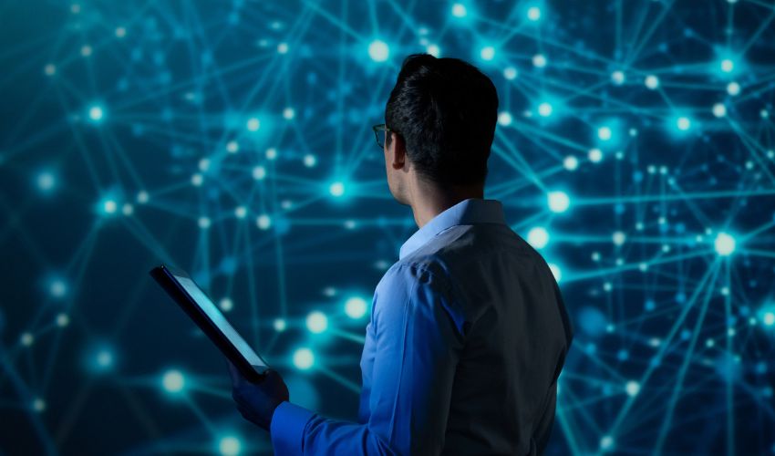 Man surrounded by networks