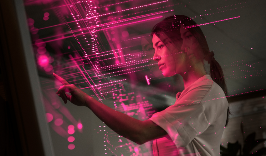 Woman touching a screen