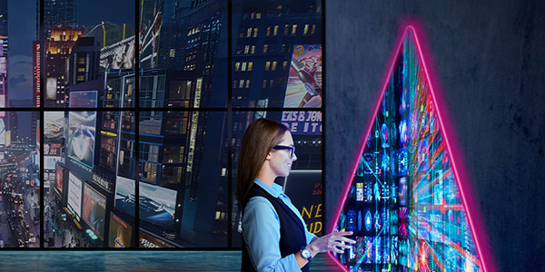 Woman looking through triangle