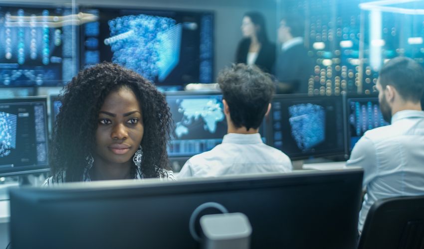Women reviewing data on a screen