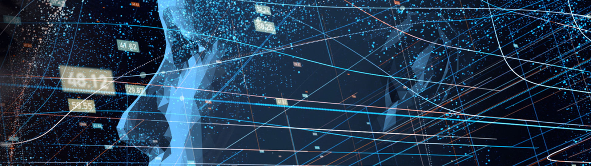 A computer-rendered face with digits and computer graphics