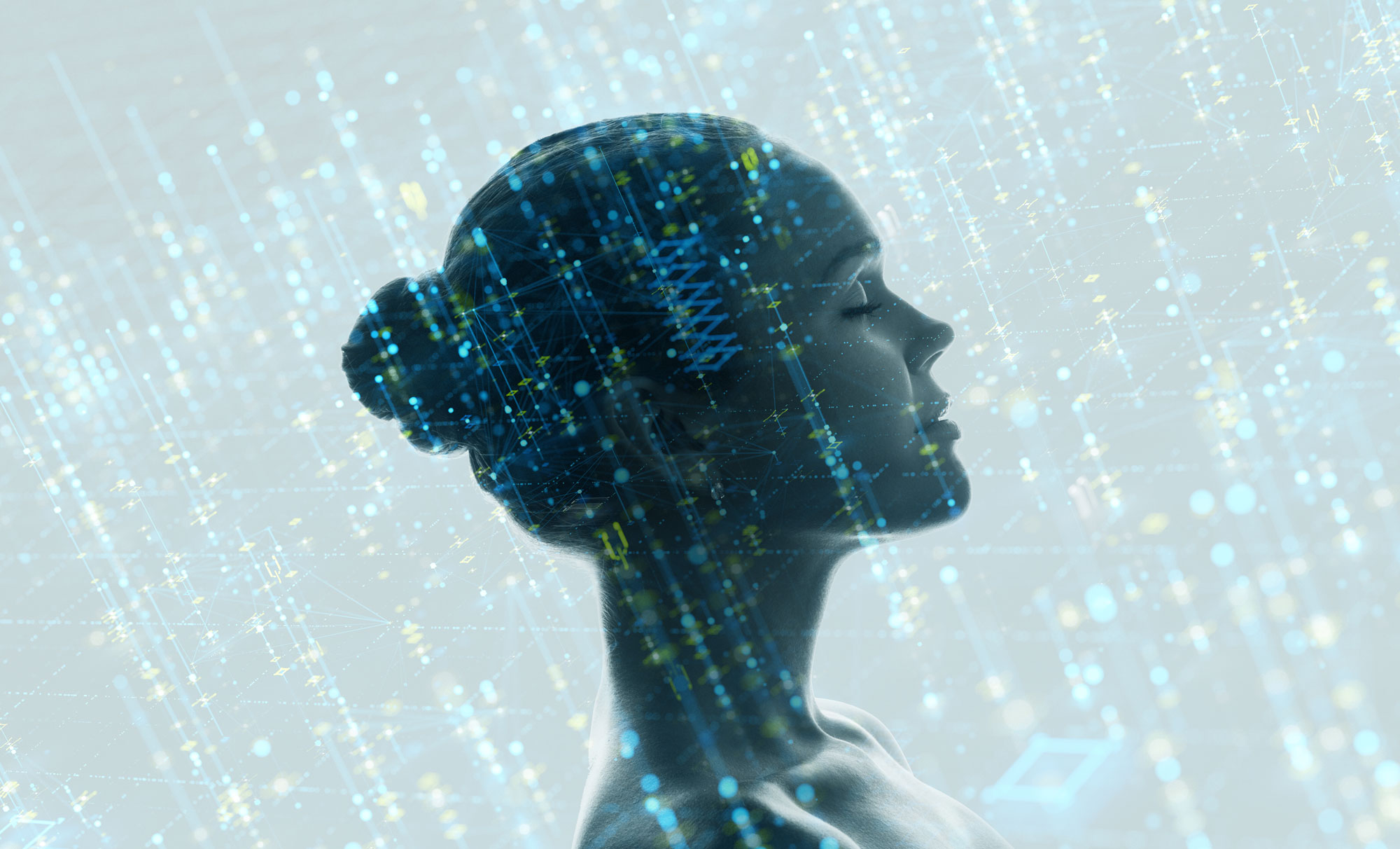 Woman in profile with graphical overlay