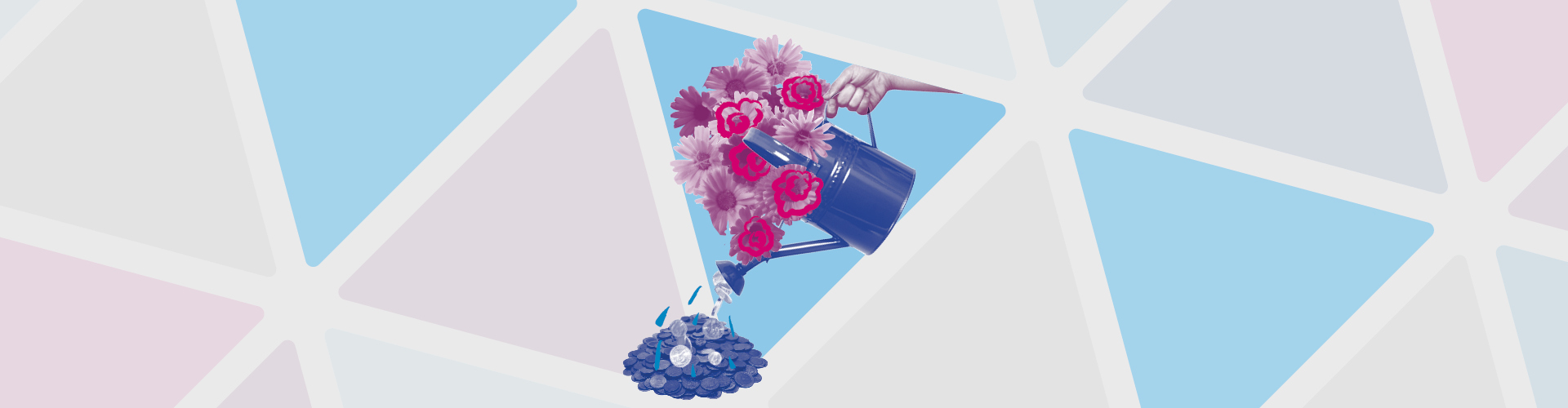 Baringa brand banner featuring a watering can watering money 