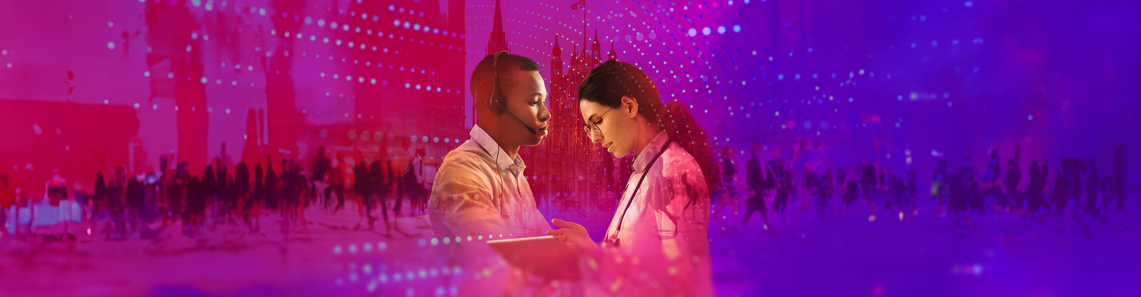 Professional man and woman with tablet 