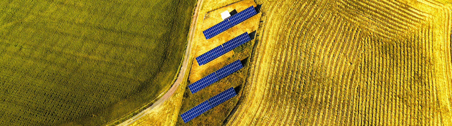 An aerial view of a solar panel farm