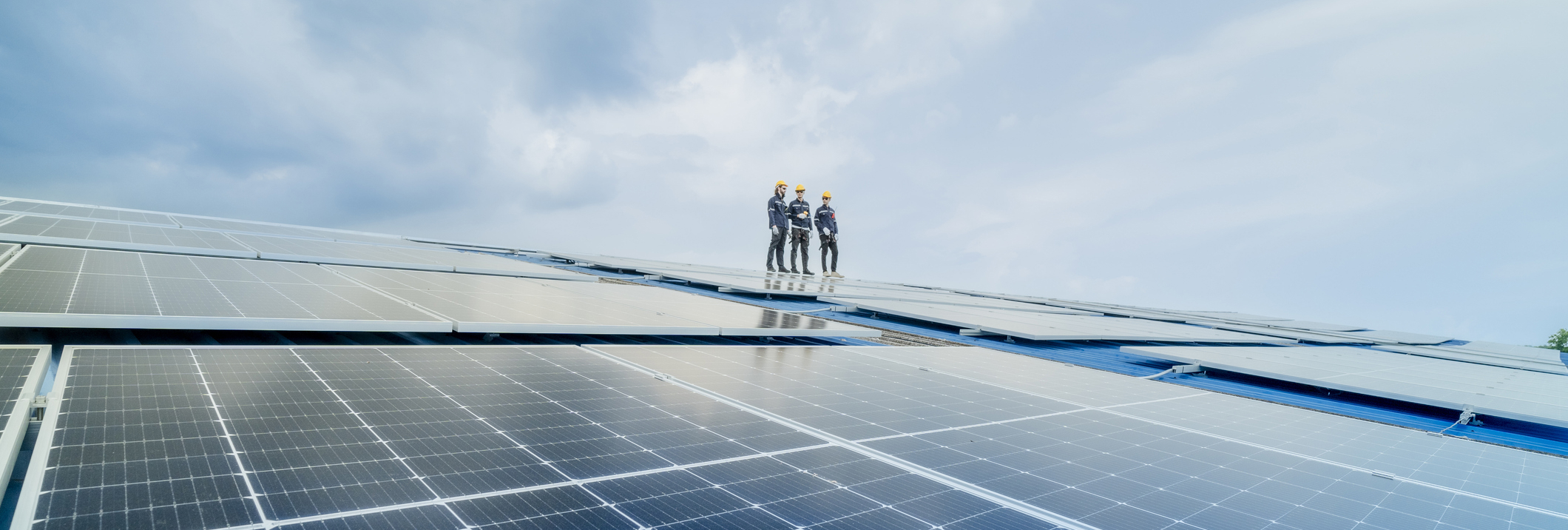 solar panel workers on solar panels