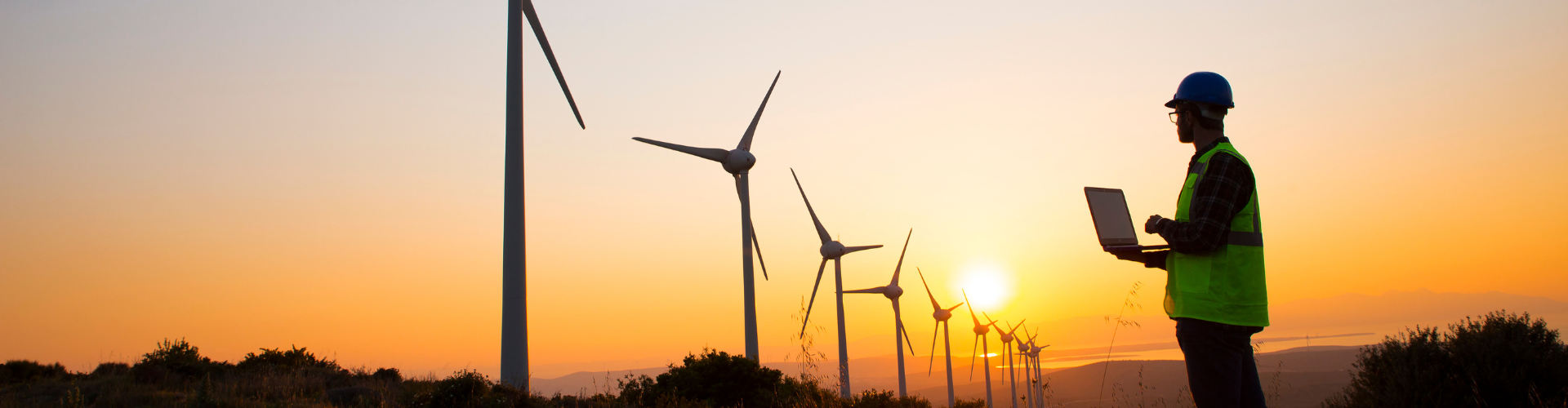 Engineer working on a wind farm