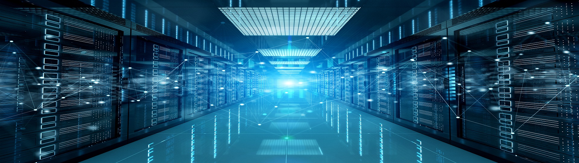 Servers in a data centre with graphics overlay