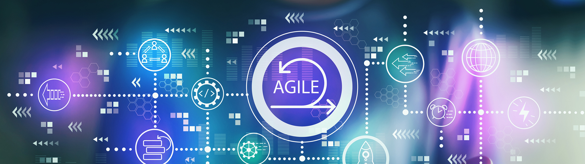 Symbols in circles with the word agile 