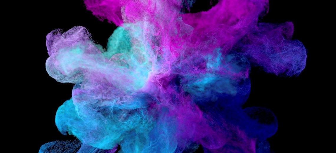 Violets, turquoises and purples expanding on a dark background