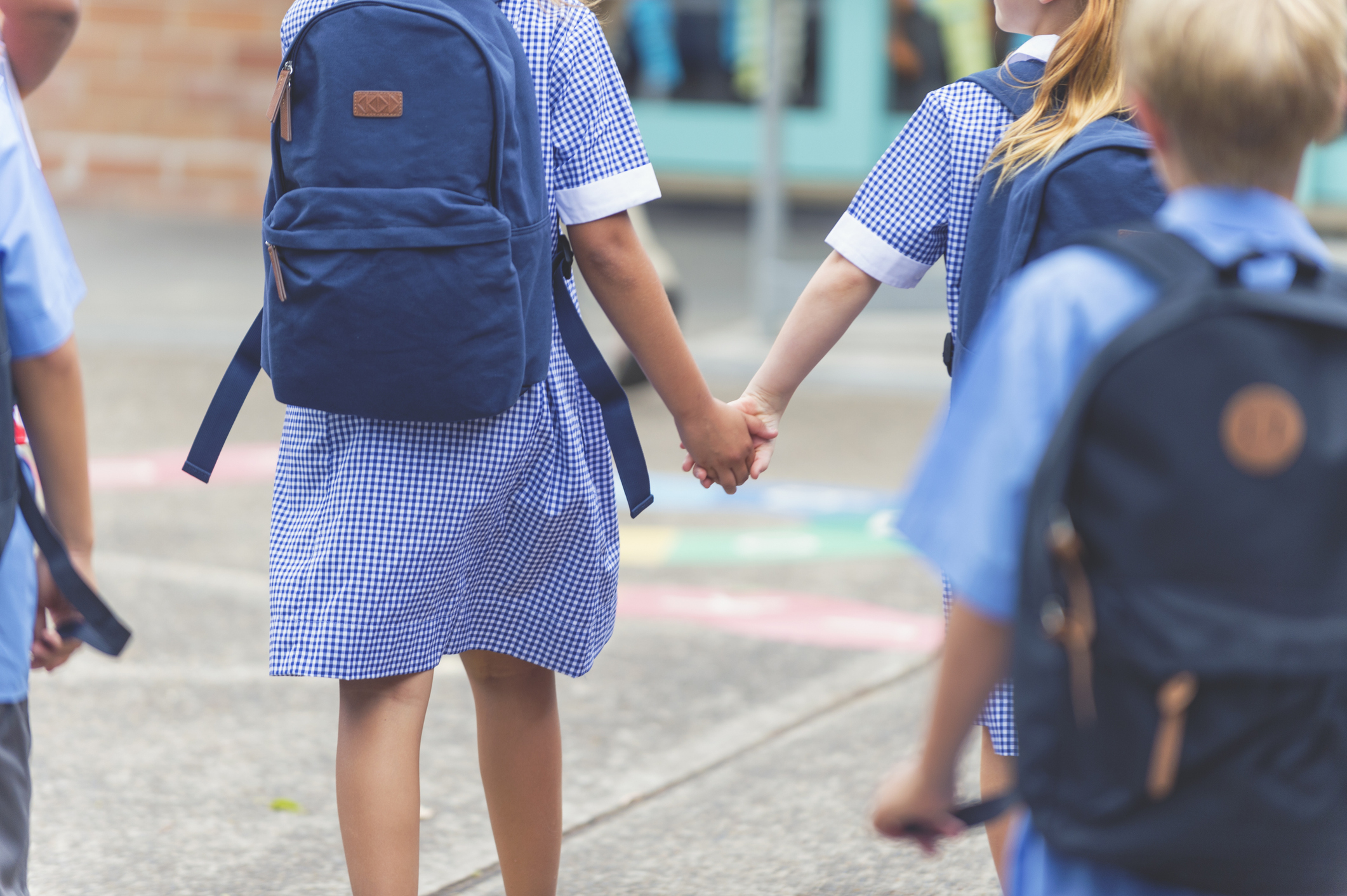 school children walking