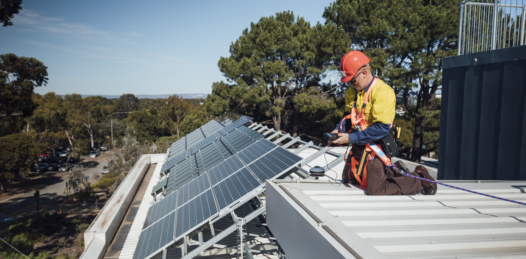 Engineer working on a solar panel