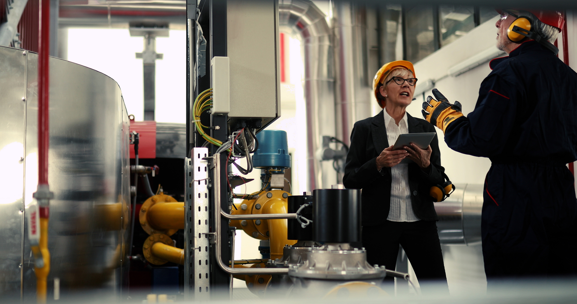 A woman and a man in a factory