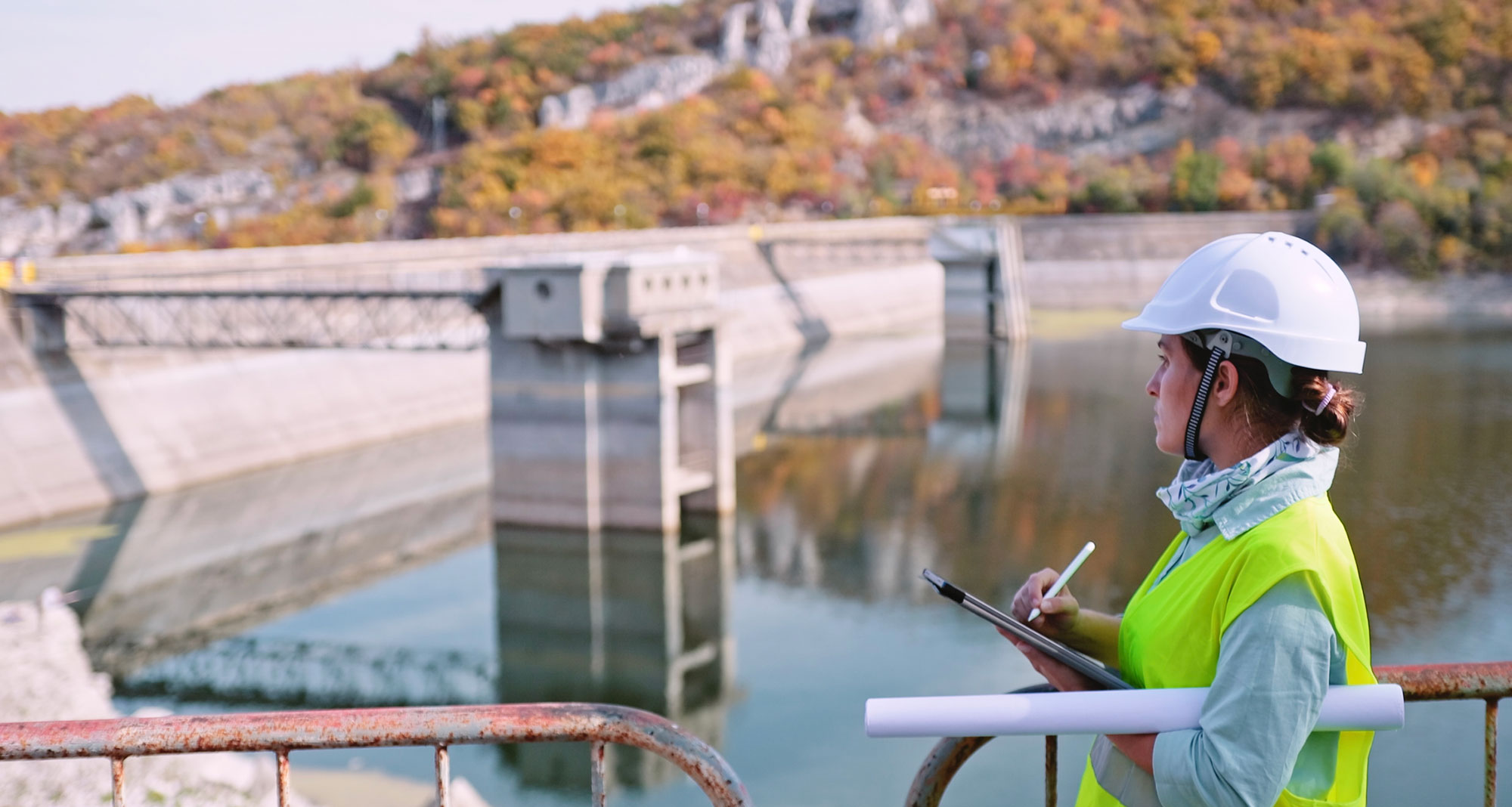 Worker inspecting a water facility