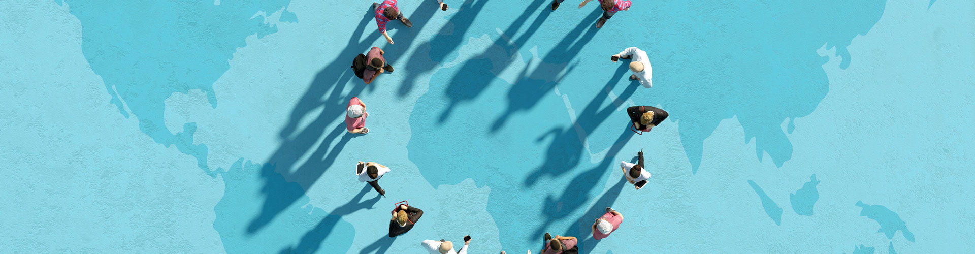 Digital generated image of multi racial group of people forming circle on world map