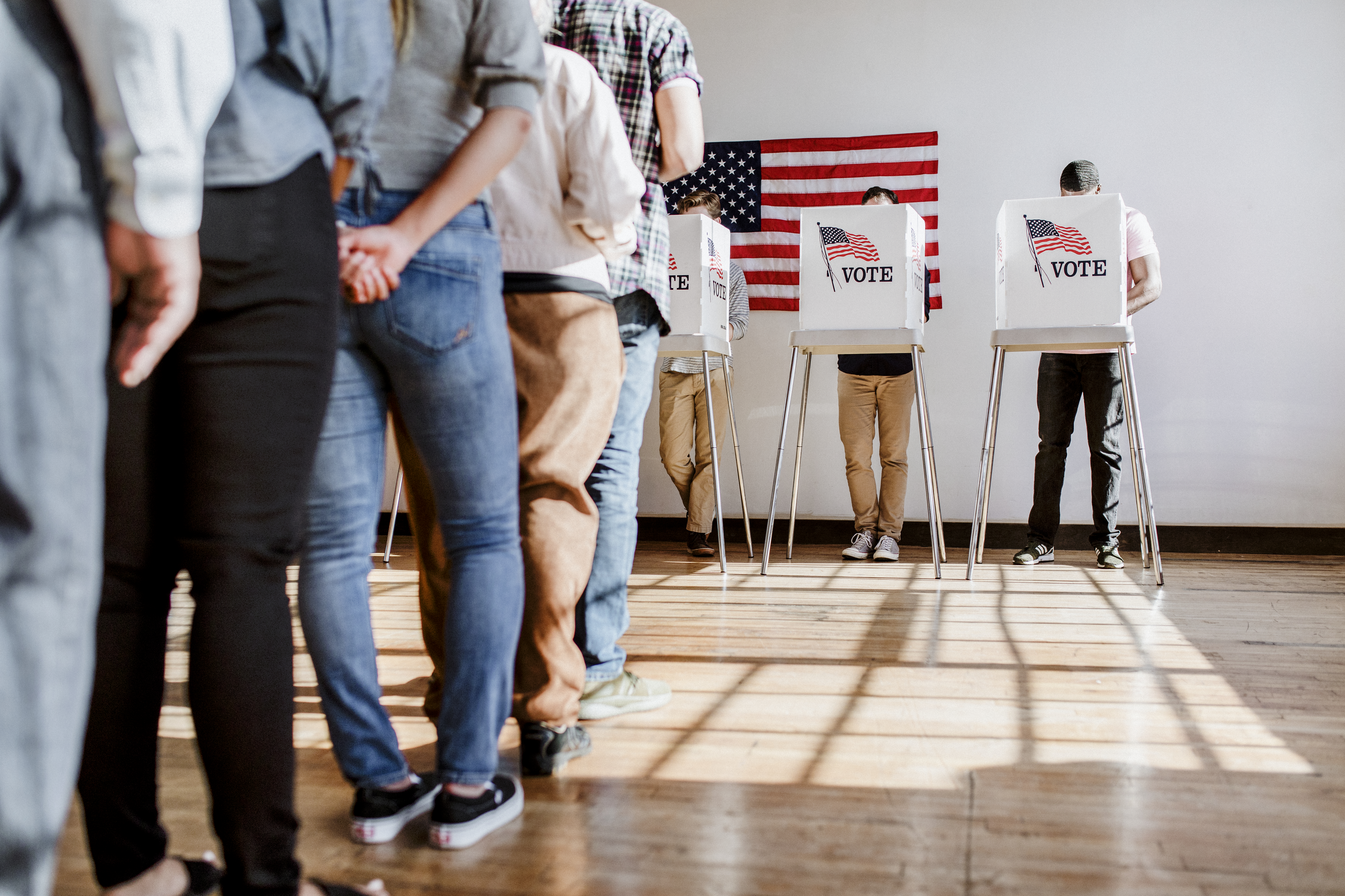 Voters queuing in an American polling station